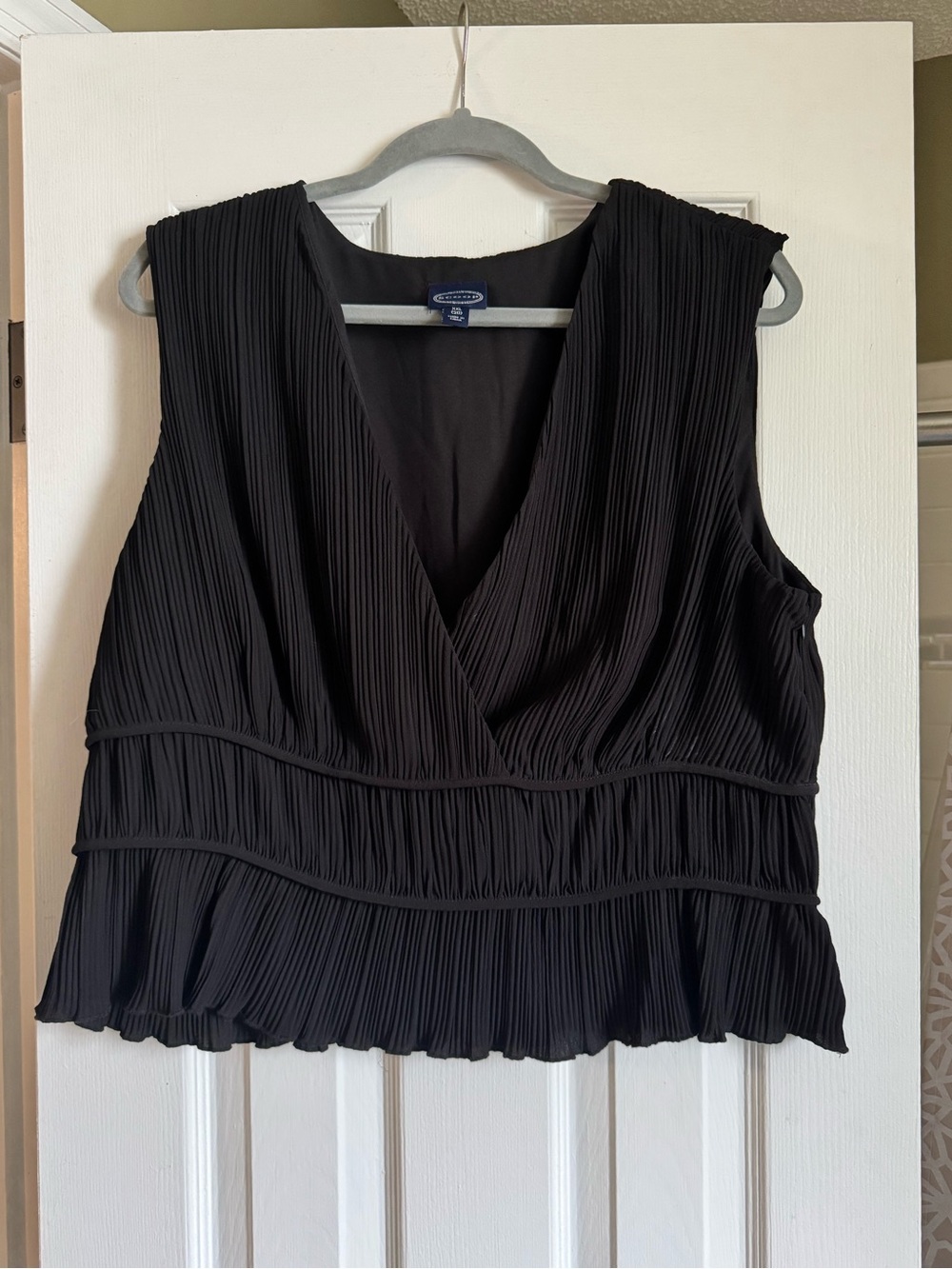 Black Sleeveless Pleated V-Neck Blouse